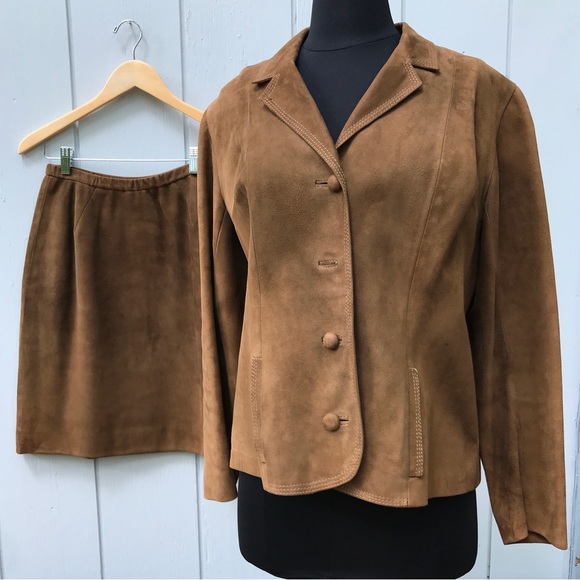 Rare Vintage Loewe Madrid 1960s Suede Leather Jacket and Skirt Set - Picture 10 of 15